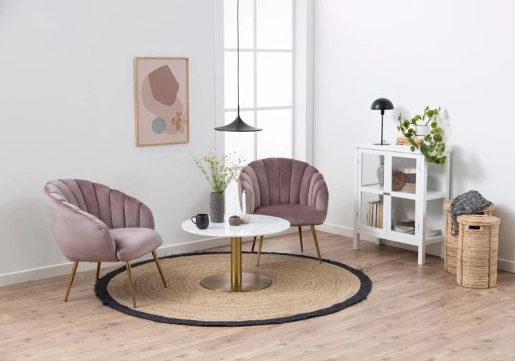 Corby coffee table Top marble white Guangxi Base steel brass brushed Ø80x45 cm