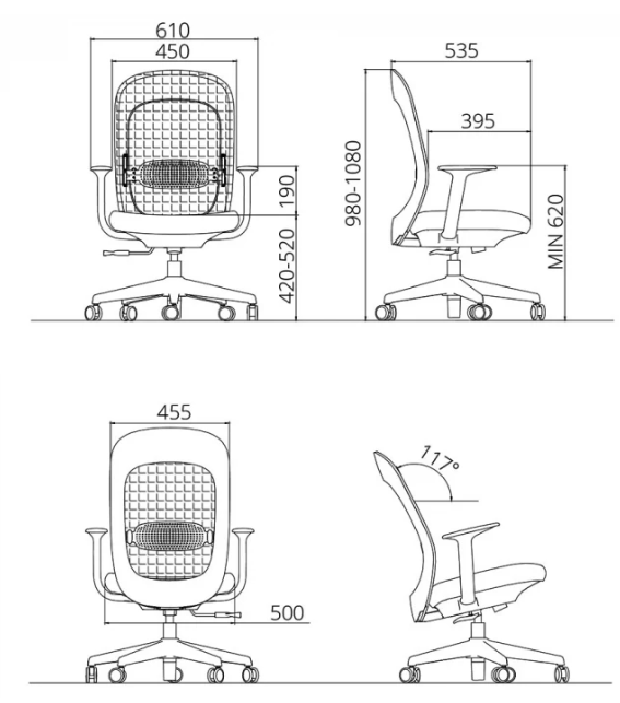 Fotel obrotowy Child wymiary.png