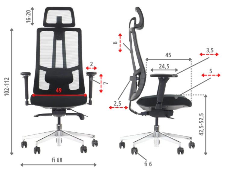 Fotel ergonomiczny AKCENT PLUS czarny mechanizm samoważący podłokietniki 4D