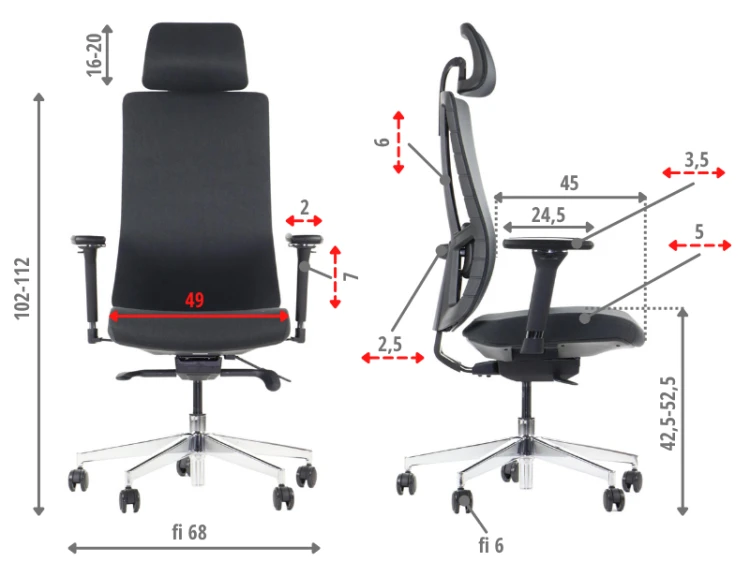 Fotel ergonomiczny AKCENT/F PLUS czarny mechanizm samoważący podłokietniki 4D
