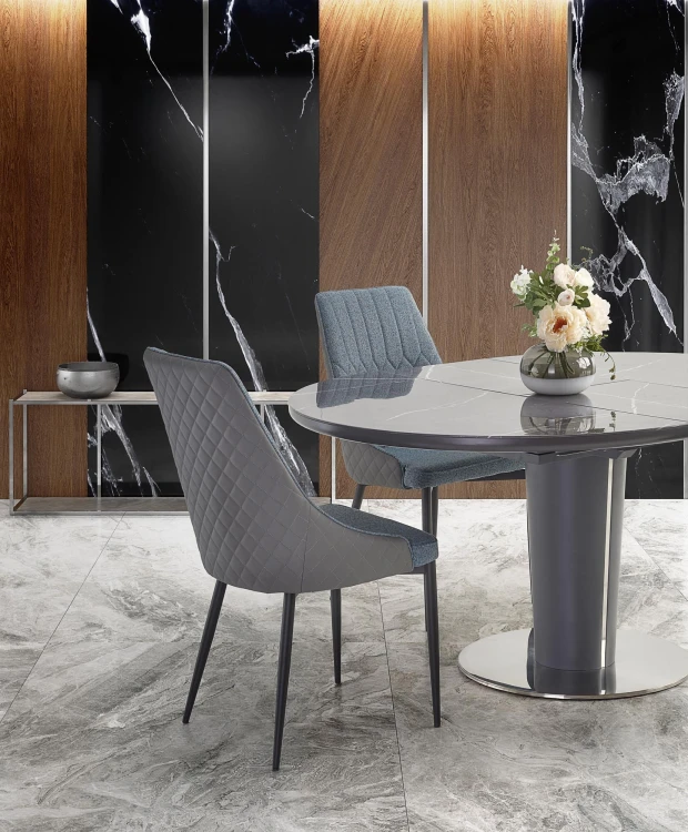 Stół rozkładany RICARDO okrągły popielaty marmur 120 - 160 cm