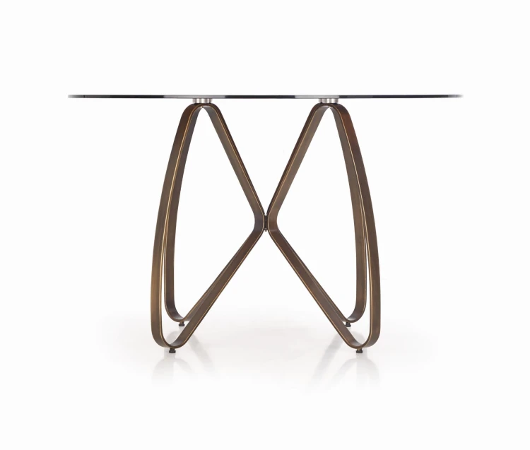 Stół okrągły LUNGO szklany złoty antyczny - brązowy 120 cm