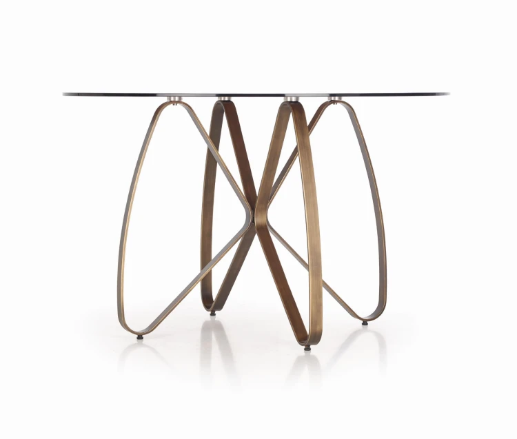 Stół okrągły LUNGO szklany złoty antyczny - brązowy 120 cm