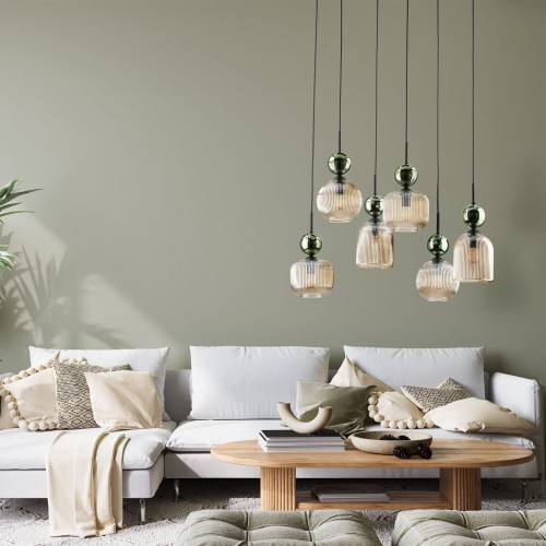 Lampa wisząca SOPHIA GREEN COGNAC 6XE14