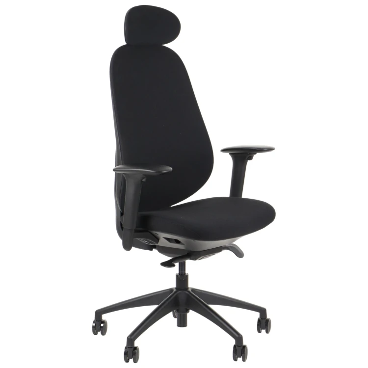 Fotel ergonomiczny LARSTON czarny z wysuw siedziska z zagłówkiem BHP