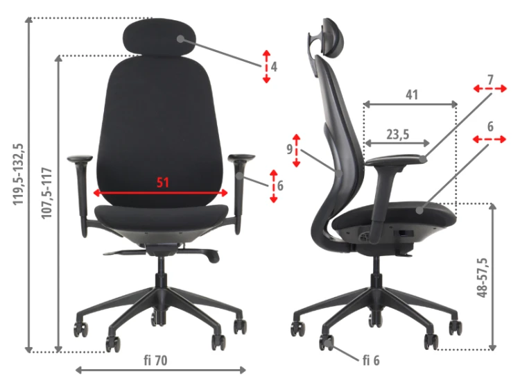 Fotel ergonomiczny LARSTON czarny z wysuw siedziska z zagłówkiem BHP