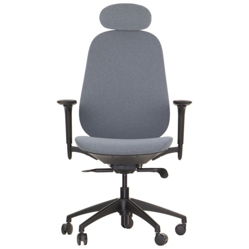 Fotel ergonomiczny LARSTON szary z wysuw siedziska z zagłówkiem BHP