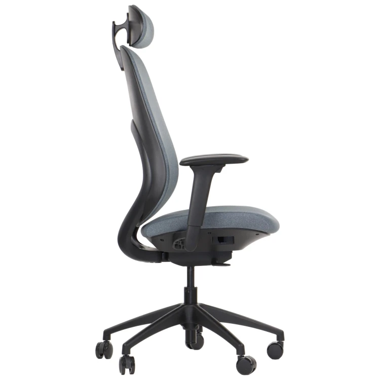 Fotel ergonomiczny LARSTON szary z wysuw siedziska z zagłówkiem BHP