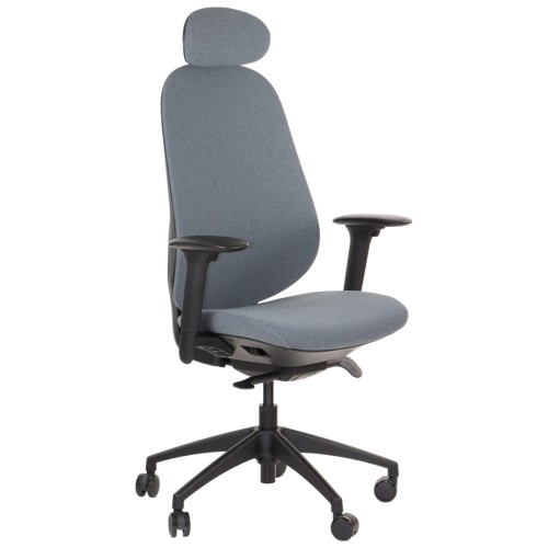 Fotel ergonomiczny LARSTON szary z wysuw siedziska z zagłówkiem BHP