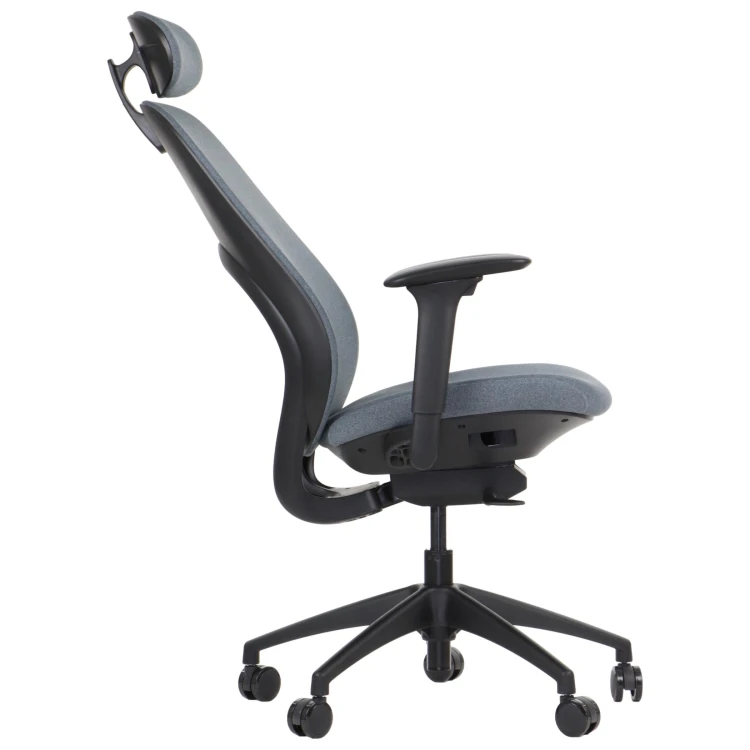 Fotel ergonomiczny LARSTON szary z wysuw siedziska z zagłówkiem BHP