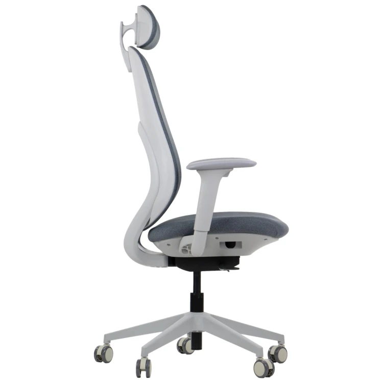 Fotel ergonomiczny LARSTON GF szary z wysuw siedziska z zagłówkiem BHP
