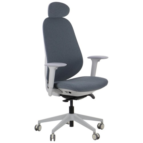 Fotel ergonomiczny LARSTON GF szary z wysuw siedziska z zagłówkiem BHP