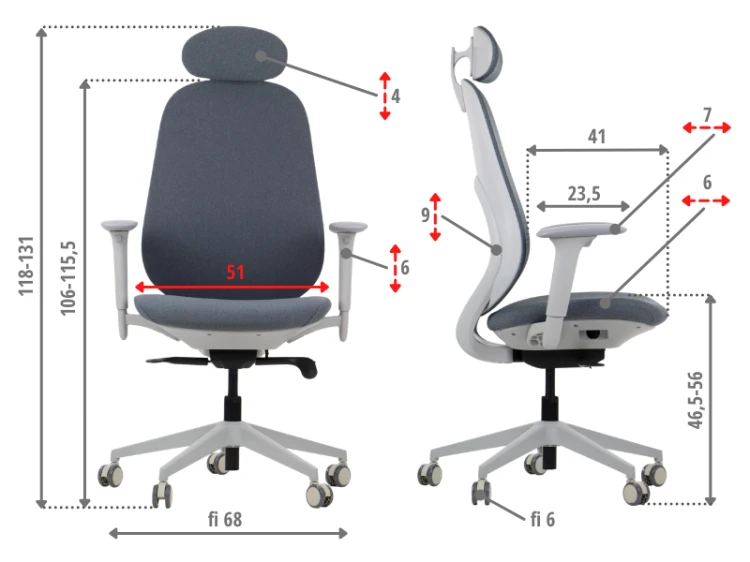 Fotel ergonomiczny LARSTON GF szary z wysuw siedziska z zagłówkiem BHP