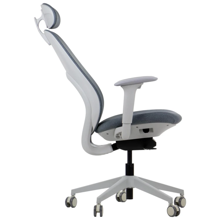 Fotel ergonomiczny LARSTON GF szary z wysuw siedziska z zagłówkiem BHP
