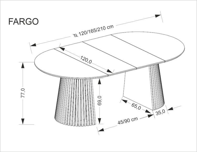 Stół rozkładany FARGO naturalny owalny 120-210 cm