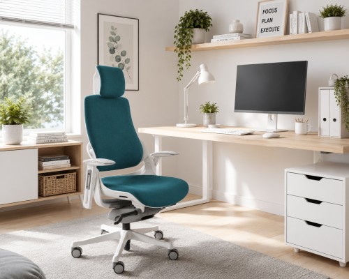 Fotel ergonomiczny WAU biały stelaż tkanina PL04 Teal - odcień turkusu-aranzacja.jpg