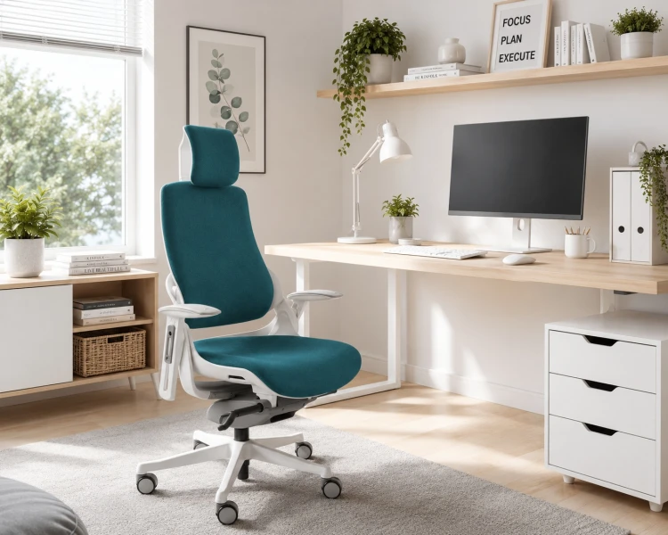 Fotel ergonomiczny WAU biały stelaż tkanina PL04 Teal - odcień turkusu-aranzacja.jpg