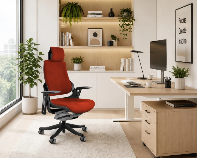 Fotel ergonomiczny WAU czarny stelaż tkanina PL02 Brick - ceglasta - aranzacja.jpg