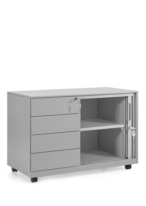 Szafka biurowa metalowa FB-615-L-4 szara z kontenerem i drzwiami żaluzjowymi