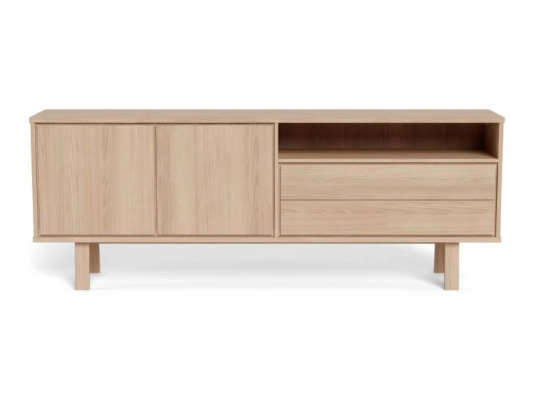 Komoda Lamberth 200 cm dąb bielony, 2 drzwi, 2 szuflady, wnęka