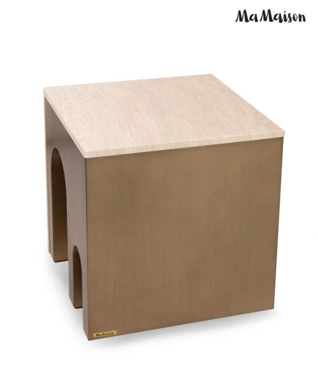 Stolik kawowy KORI 50 cm złoty / trawertyn