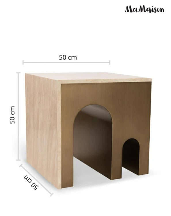 Stolik kawowy KORI 50 cm złoty / trawertyn