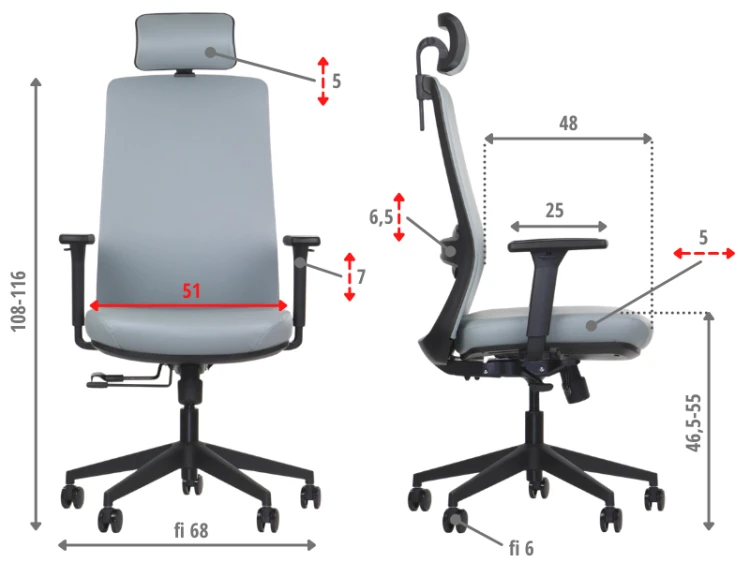 Fotel biurowy ergonomiczny WISTER PU szary