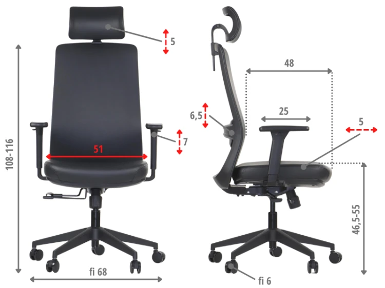 Fotel biurowy ergonomiczny WISTER PU czarny ekoskóra