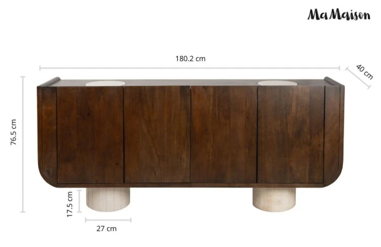 Komoda PAGODA 180 cm brązowa z drewna mango i marmuru
