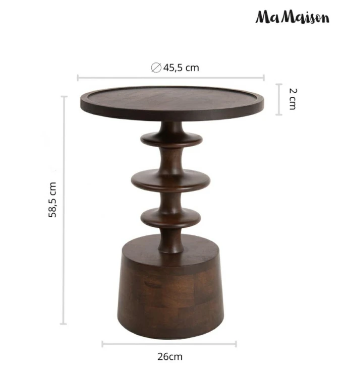 Stolik okrągły BRERA 46 cm z drewna mango brązowy