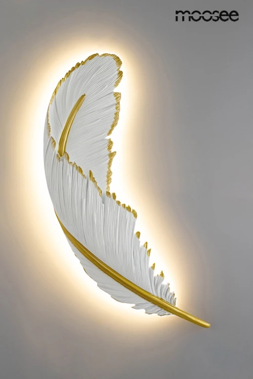 Lampa ścienna PIÓRKO biało  złota