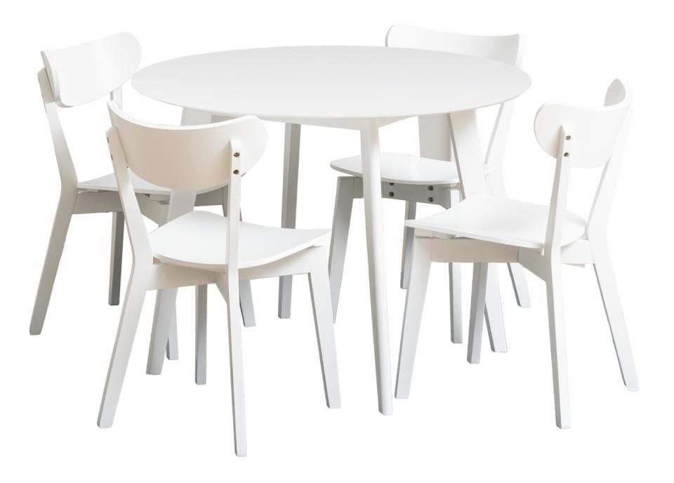 Zestaw Roxby biały stół okragły Ø105 + 4 krzesła