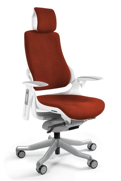 Fotel ergonomiczny WAU biały stelaż  tkanina PL02 Brick - ceglasty