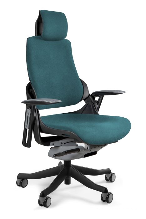 Fotel ergonomiczny WAU czarny stelaż tkanina PL04 Teal - odcień turkusu